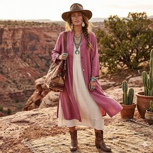 Tianello Tencel Kimono Duster Long Jacket Size Large